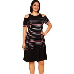 White House Black Market Cold Shoulder Striped Trapeze Dress - Blk/Pink Size L